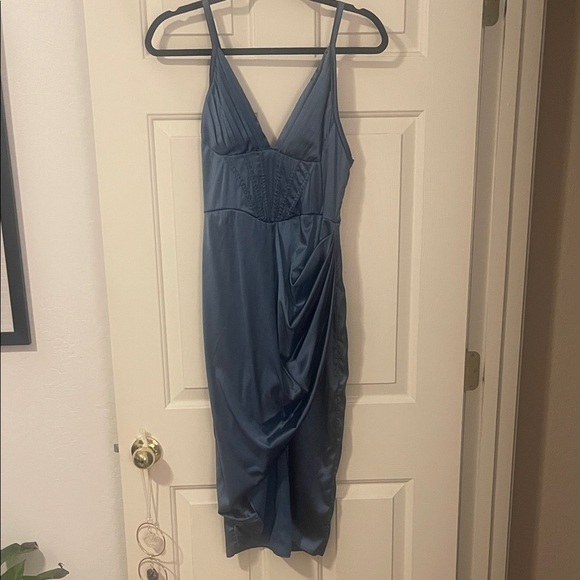 Dresses & Skirts - Elegant Blue Satin Slit Dress S:M